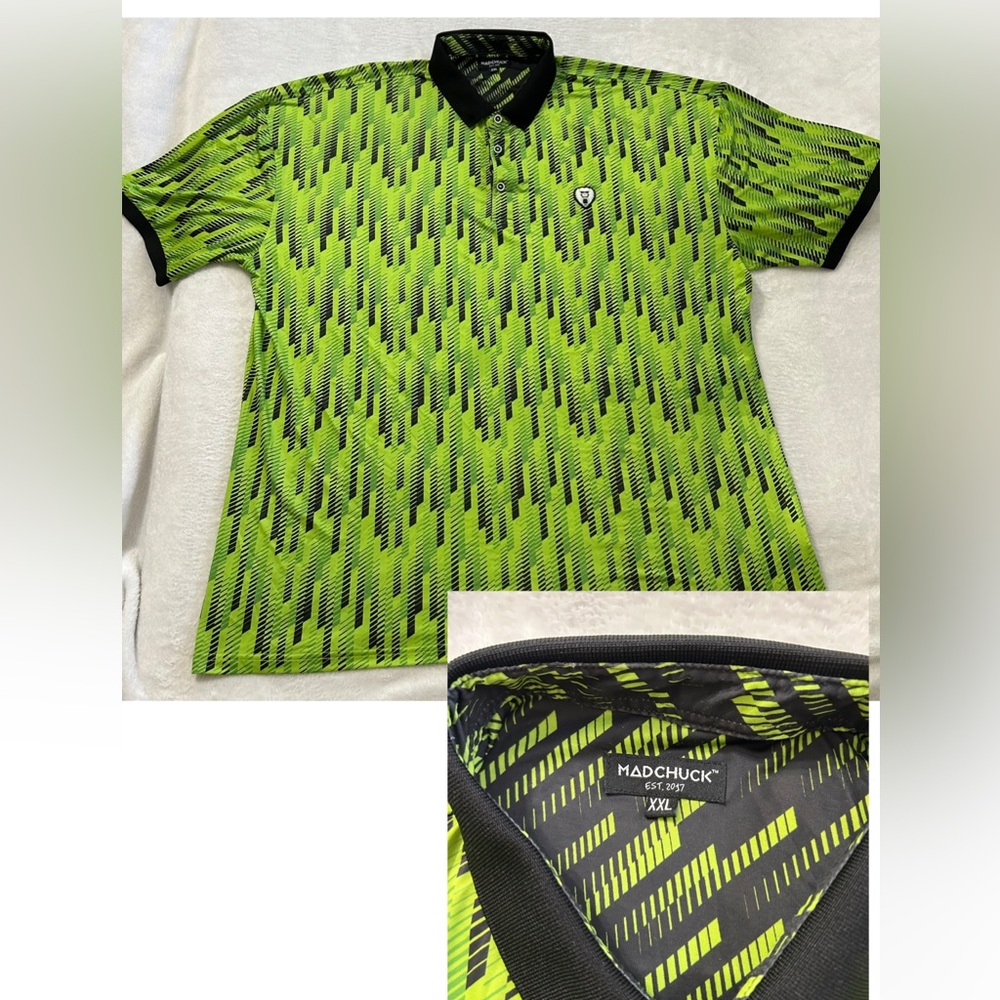 MADCHUCK Green and Black Patterned Polo XXL